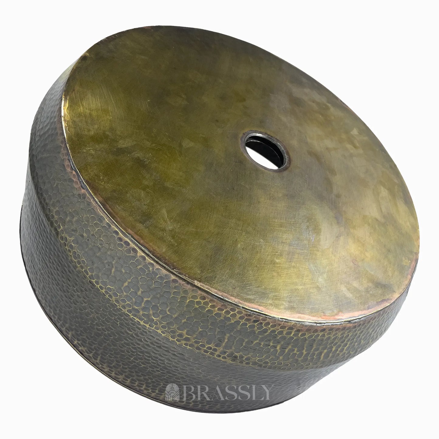 Hammered Brass Sink Bowl, Round Bar Sink, Patinated Brass