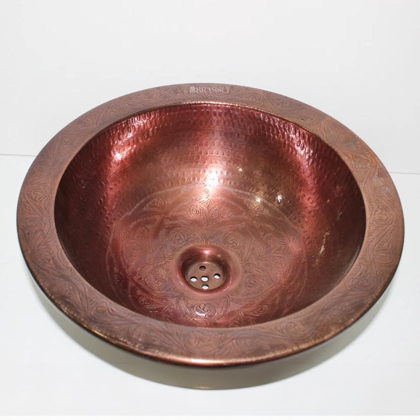 Hand-Engraved Copper Sink with Moroccan Round Vessel Design for Bathroom