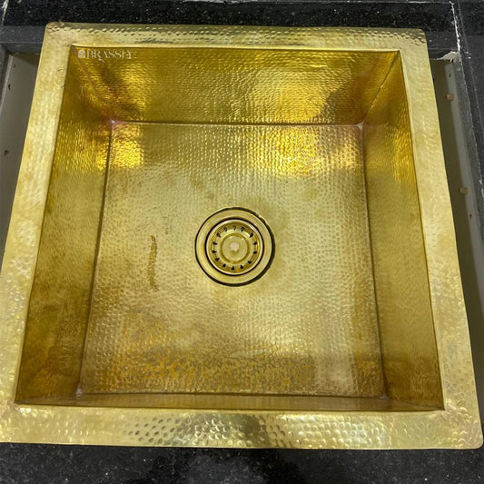Hammered Brass Undermount Sink with Custom Drain - Kitchen, Bar & Outdoor