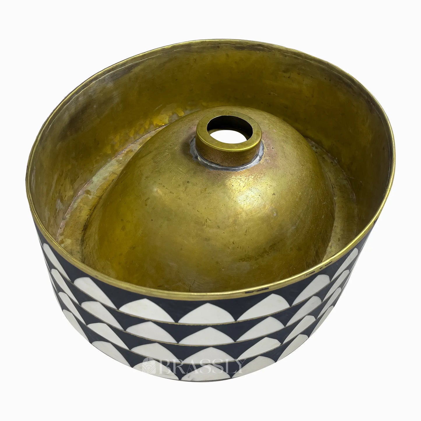 Brass Bathroom Sink, Black And White Pattern, Oval Basin Sink, Hammered Brass