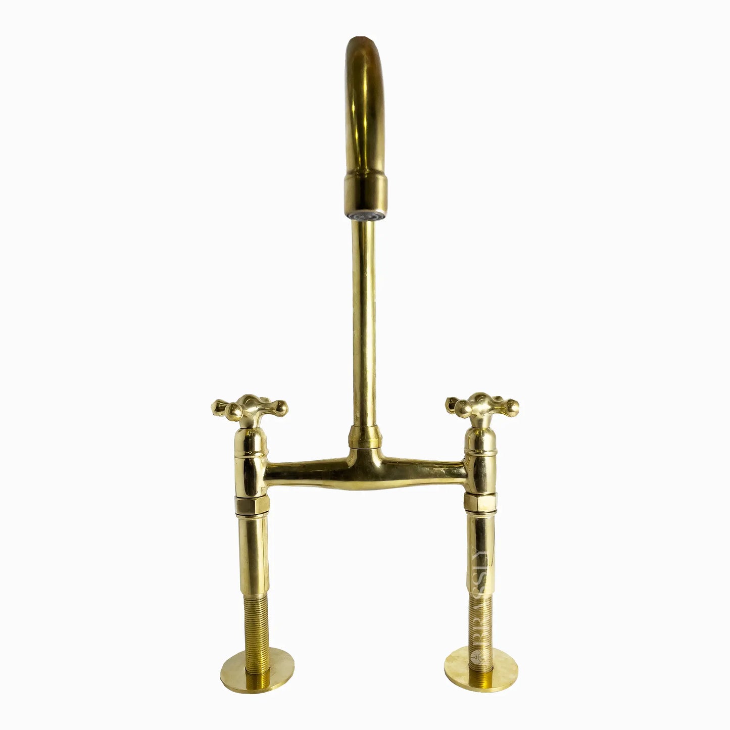 Unlacquered Brass 8" Bridge Tap, Deck Mount Tap, Vintage Kitchen Sink Tap