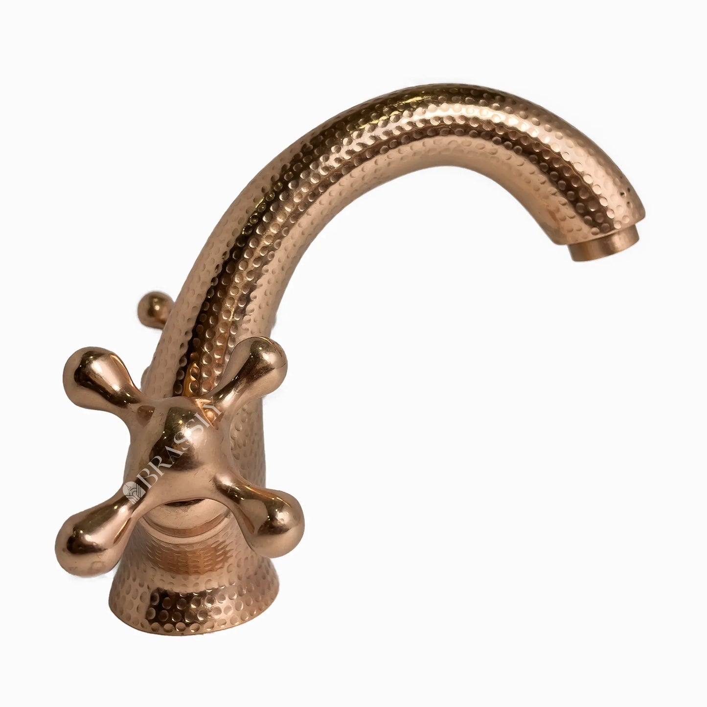 Hammred Copper Bathroom Tap, Bathroom Sink Tap with Simple Cross Handles