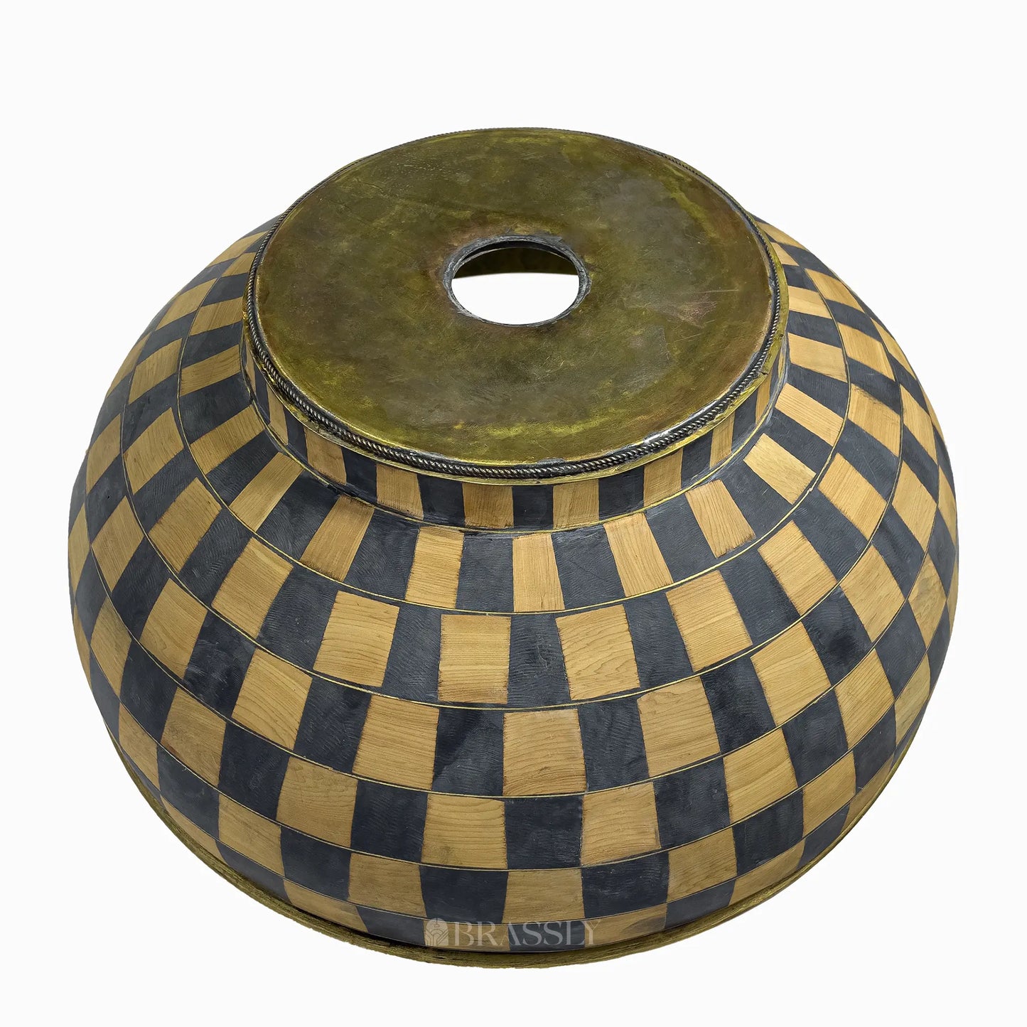 Hammered Brass Sink With Wood And Black Resin Pattern
