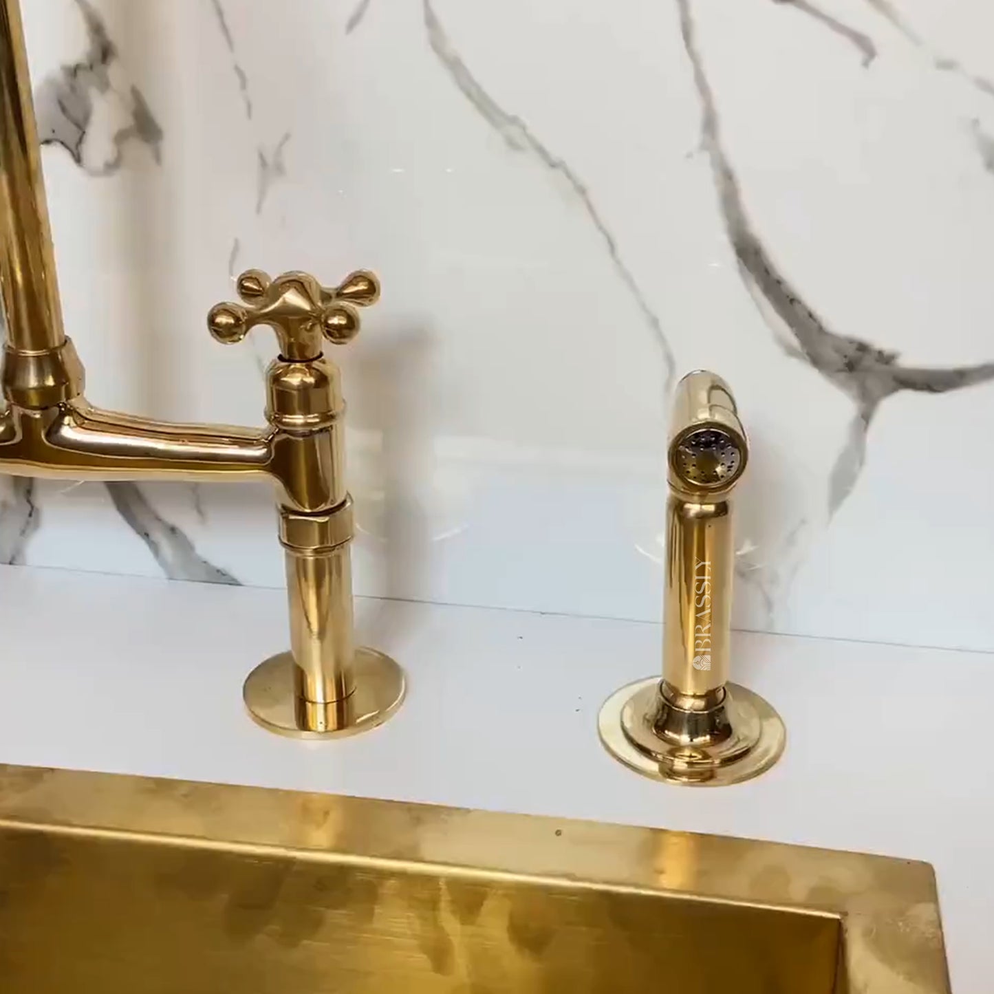 Unlacquered Solid Brass Kitchen Sink Tap - Vintage Brass Kitchen Tap for Elegant Kitchens
