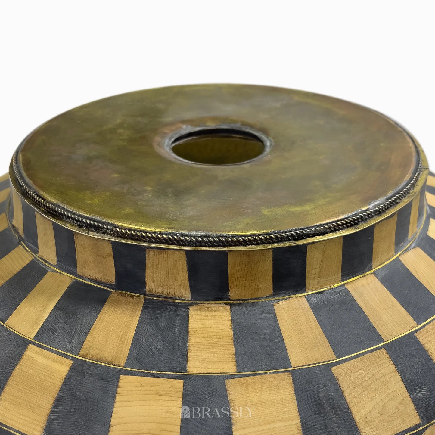 Hammered Brass Sink With Wood And Black Resin Pattern