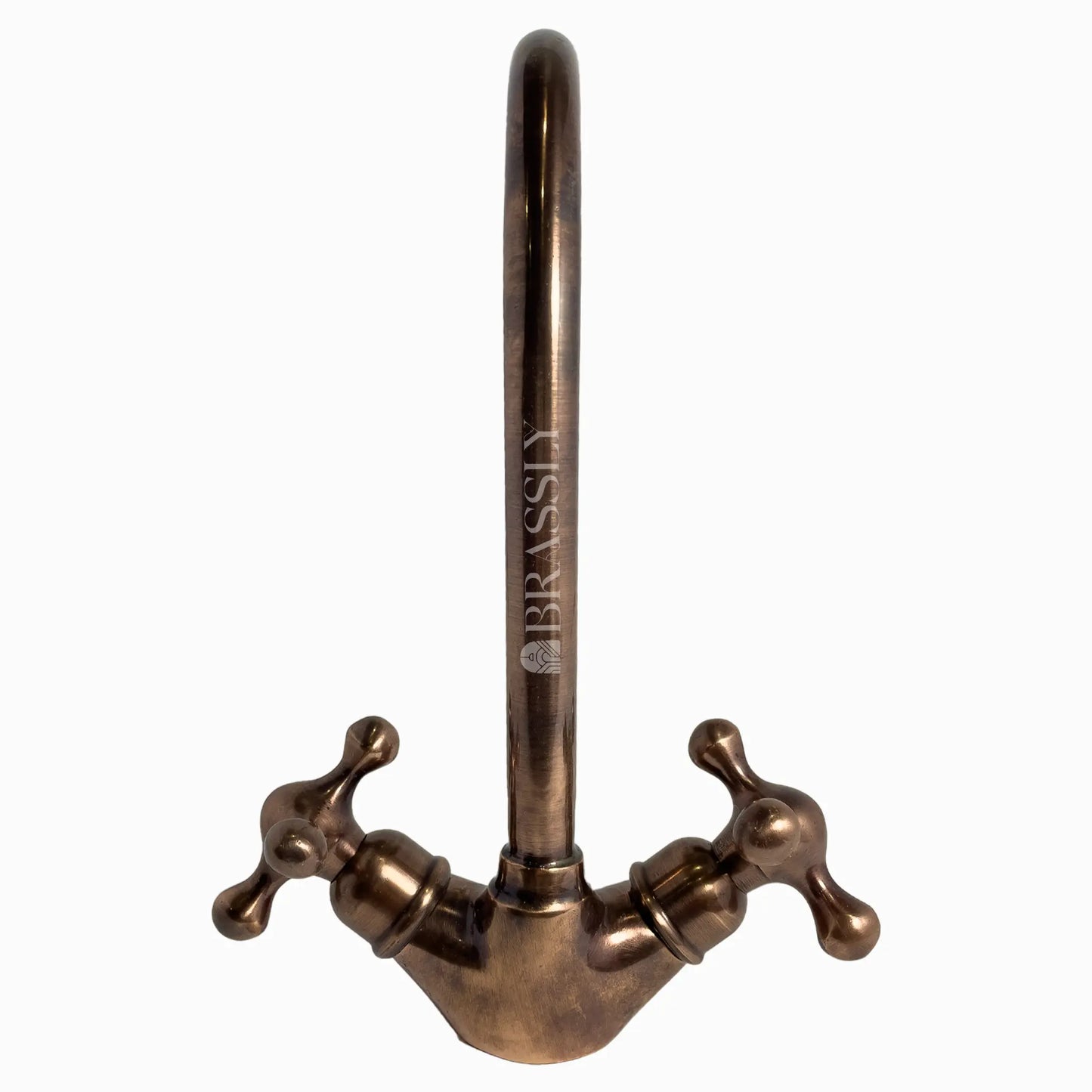 Bathroom Tap, Brass Kitchen Faucet Or Copper Gooseneck Tap with Simple Cross Handles