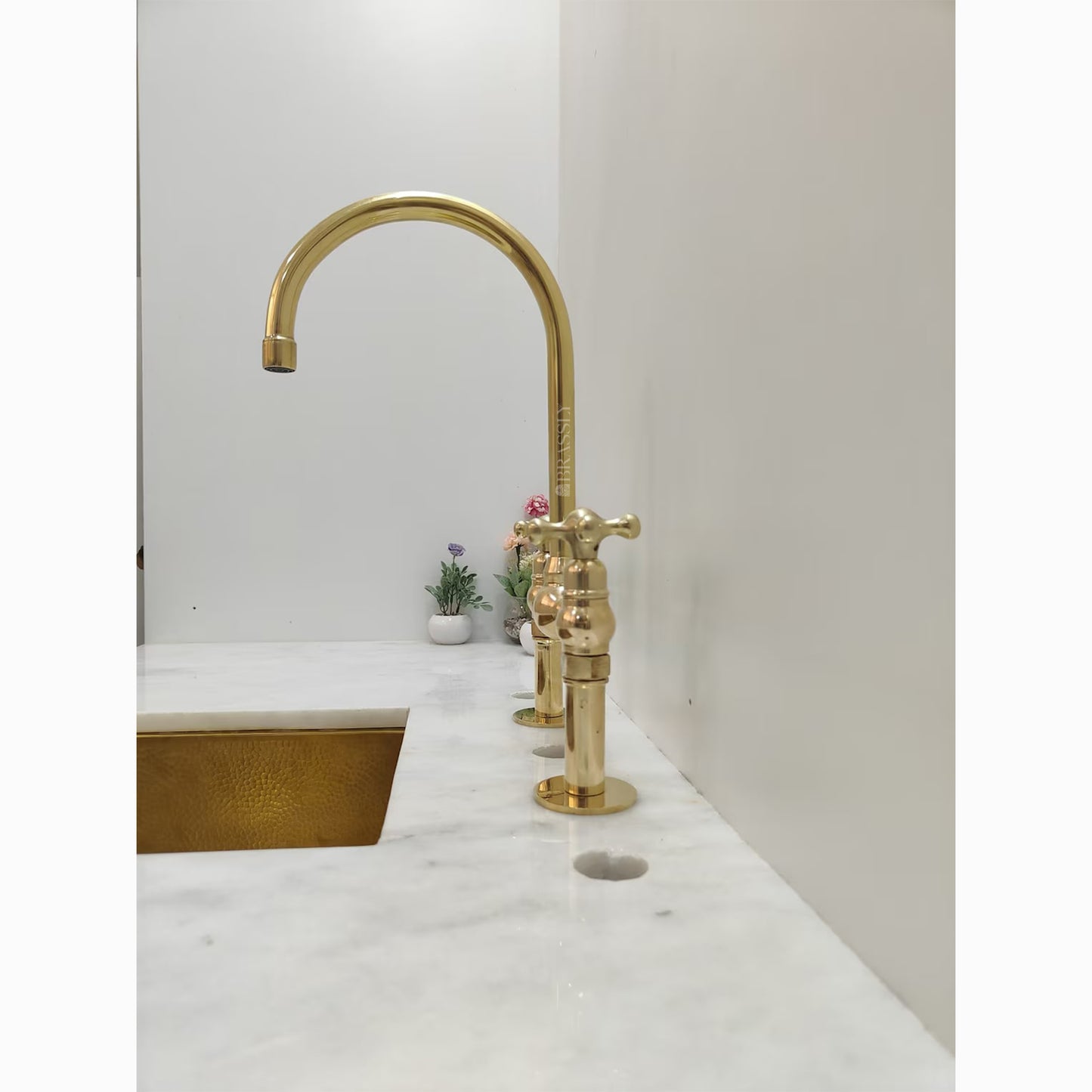 Unlacquered Brass or Copper Kitchen Bridge Faucet with Optional Sprayer, Different Handles, Straight Legs