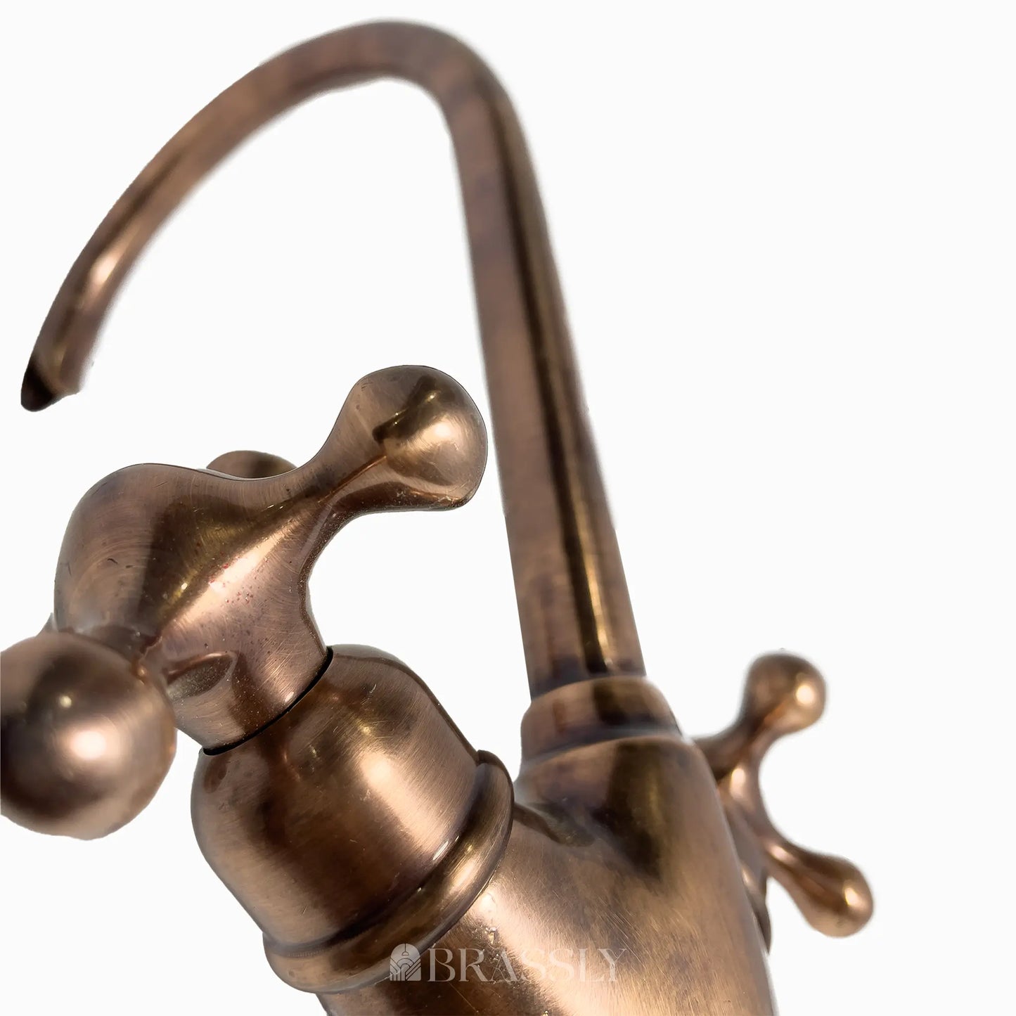 Bathroom Tap, Brass Kitchen Faucet Or Copper Gooseneck Tap with Simple Cross Handles