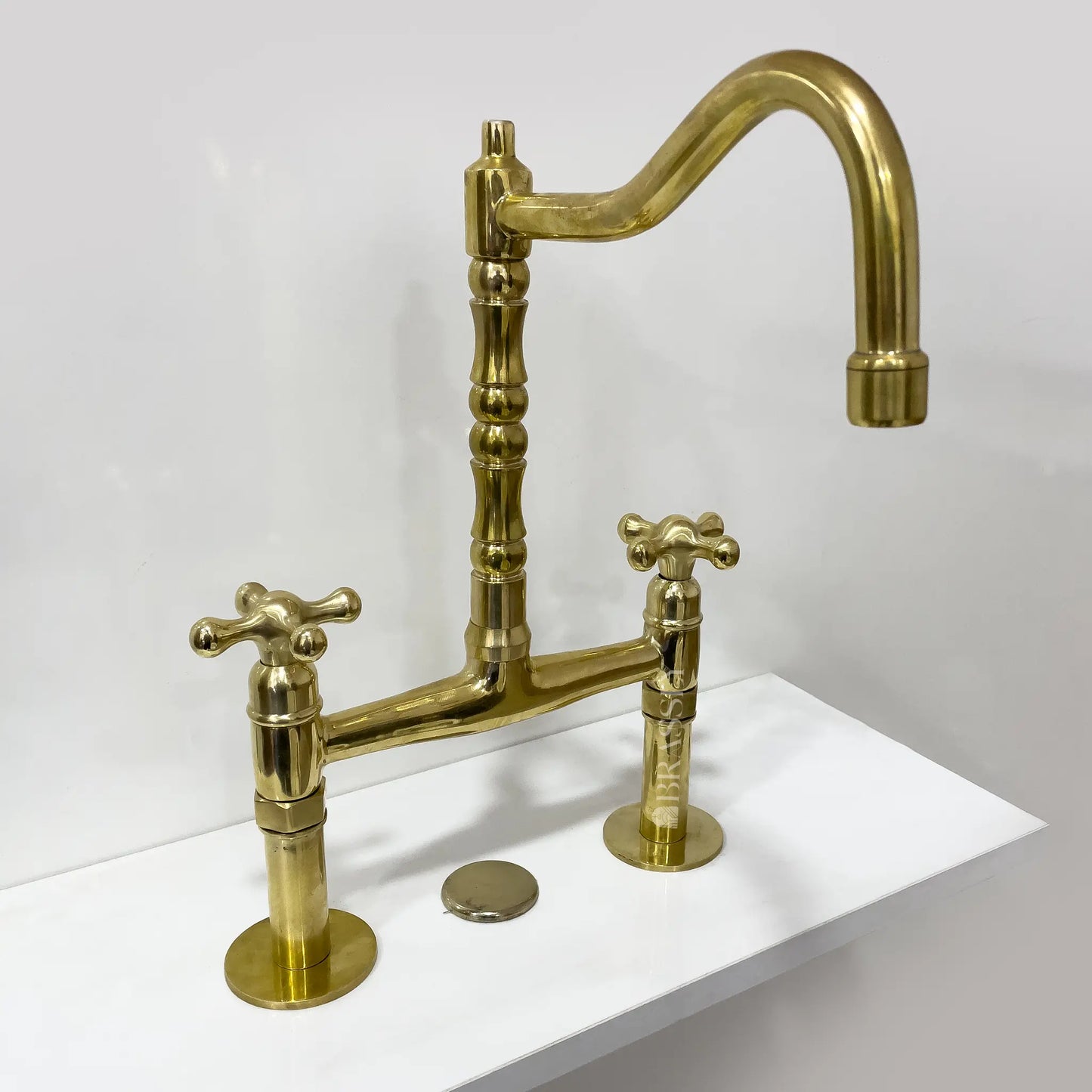 Unlacquered Brass 8" Bridge Tap, Deck Mount Tap, Vintage Kitchen Sink Tap