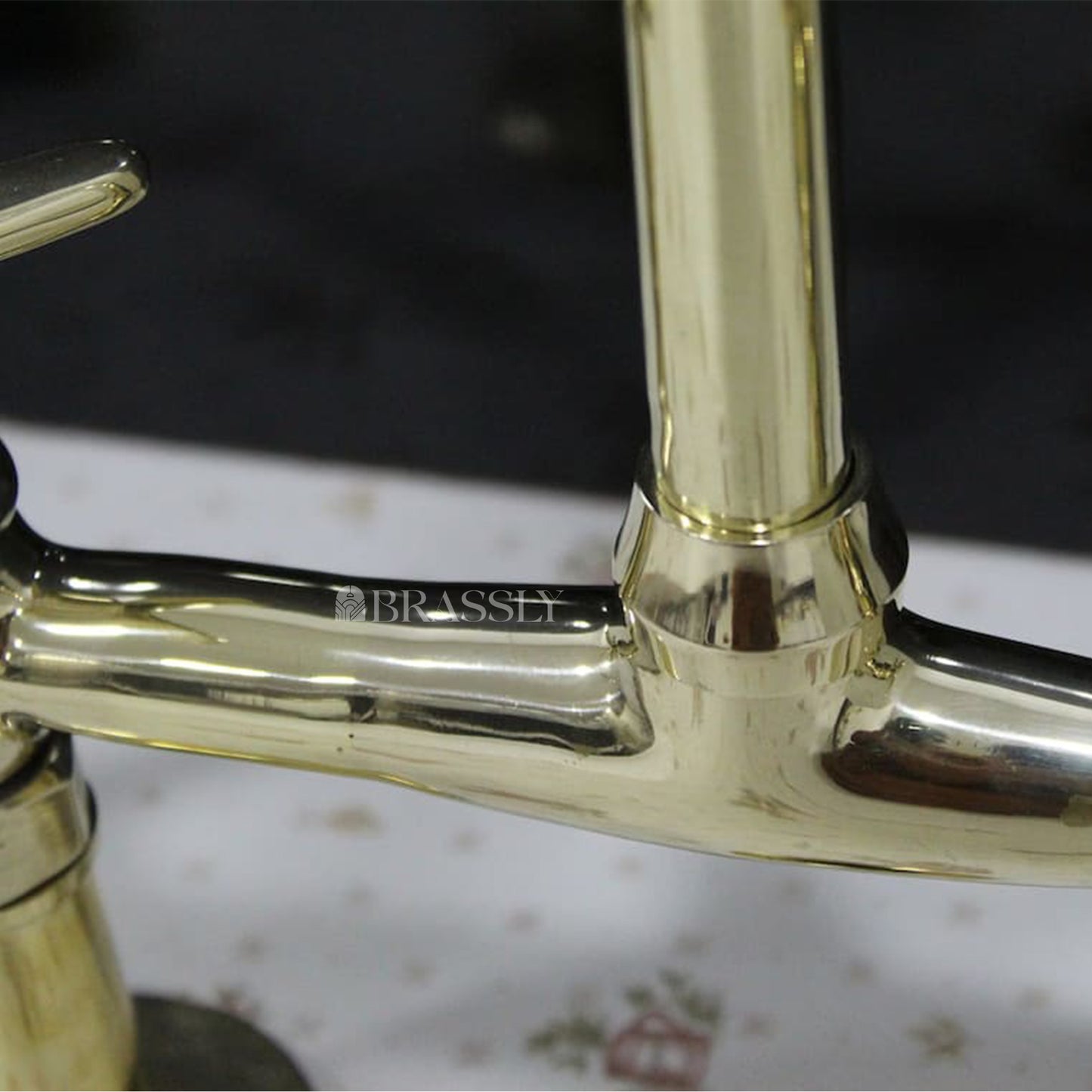Unlacquered Solid Brass 8" Bridge Tap with Cross Handles and Curved Spout