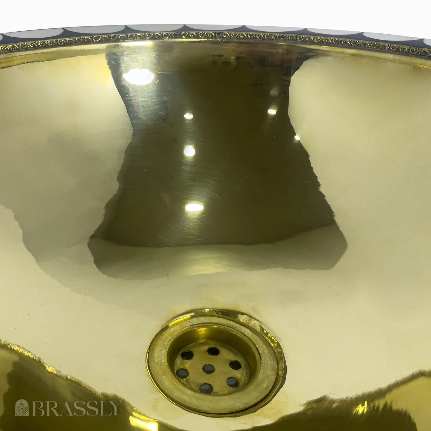 Brass Bathroom Sink, White And Black Pattern, Copper Resin Vanity Vessel Sink