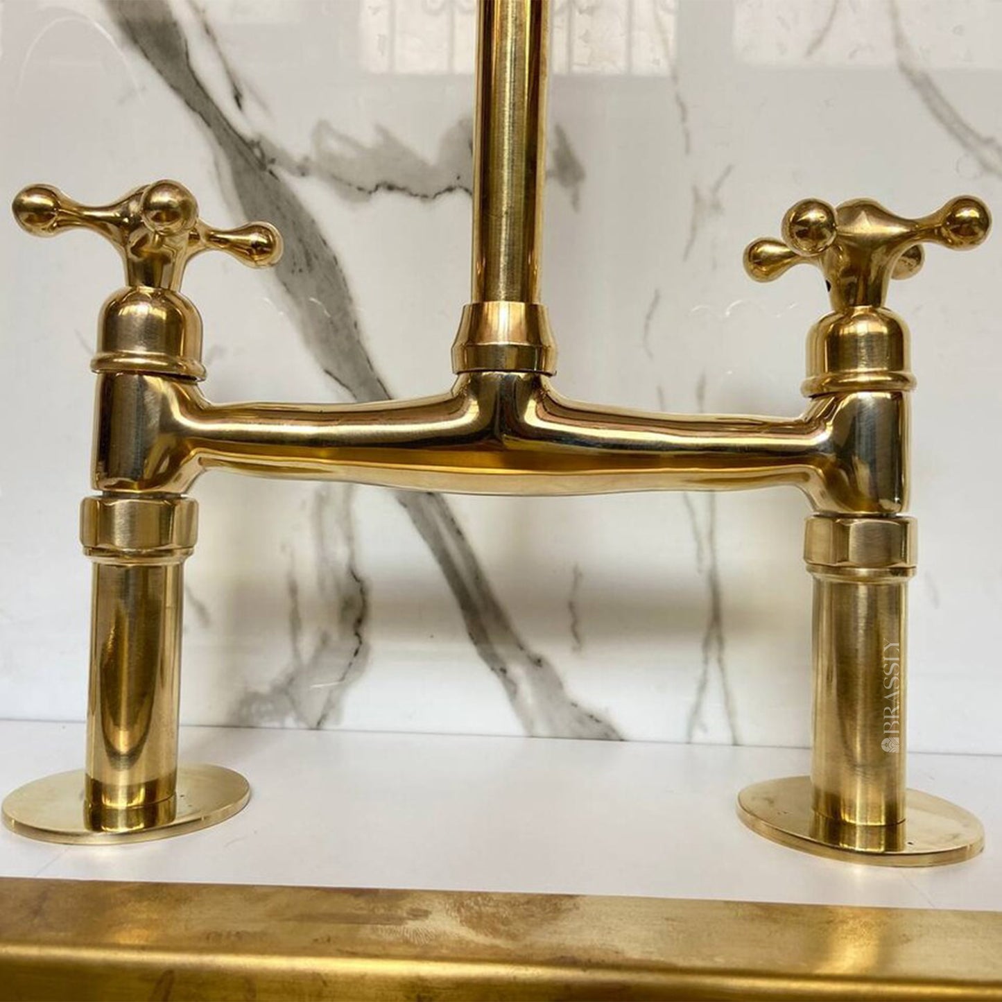Unlacquered Solid Brass Kitchen Sink Tap - Vintage Brass Kitchen Tap for Elegant Kitchens