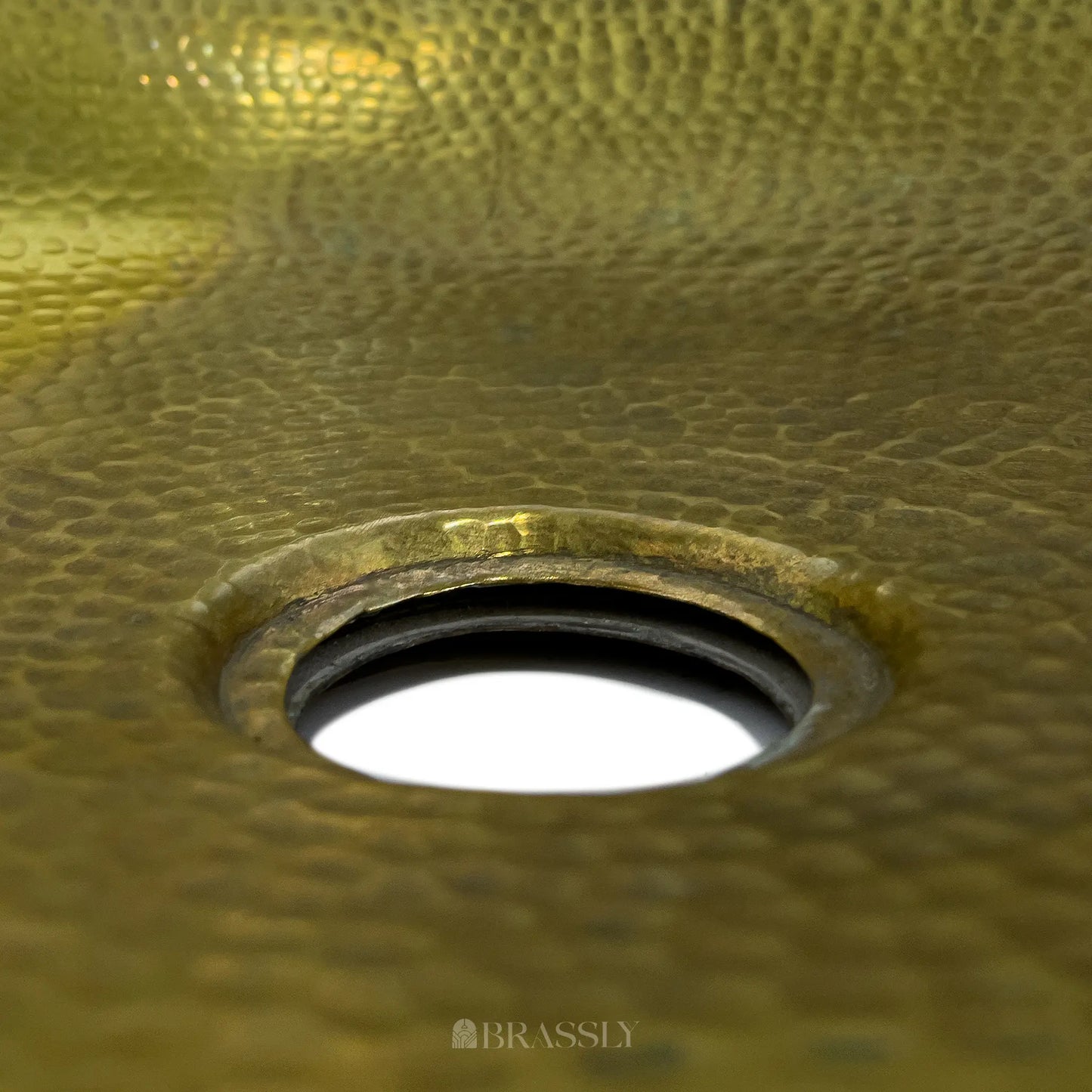 Hammered Brass Sink With Wood And Black Resin Pattern