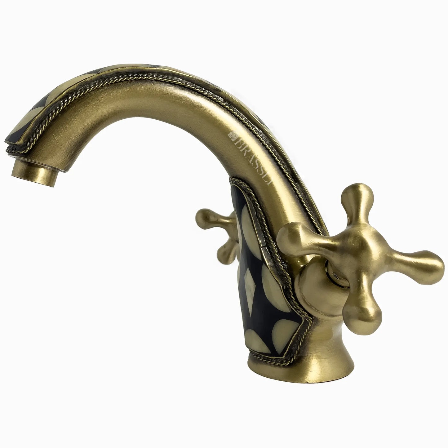 Brass Bathroom Tap With Resin And Bone Accents, Single Hole Bathroom, Vanity Sink Faucet With Cross Handles