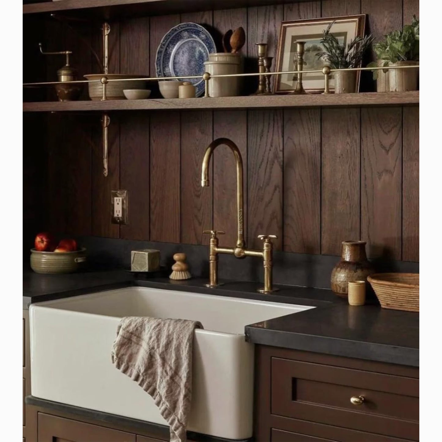 Unlacquered Brass or Copper Kitchen Bridge Faucet with Optional Sprayer, Different Handles, Straight Legs