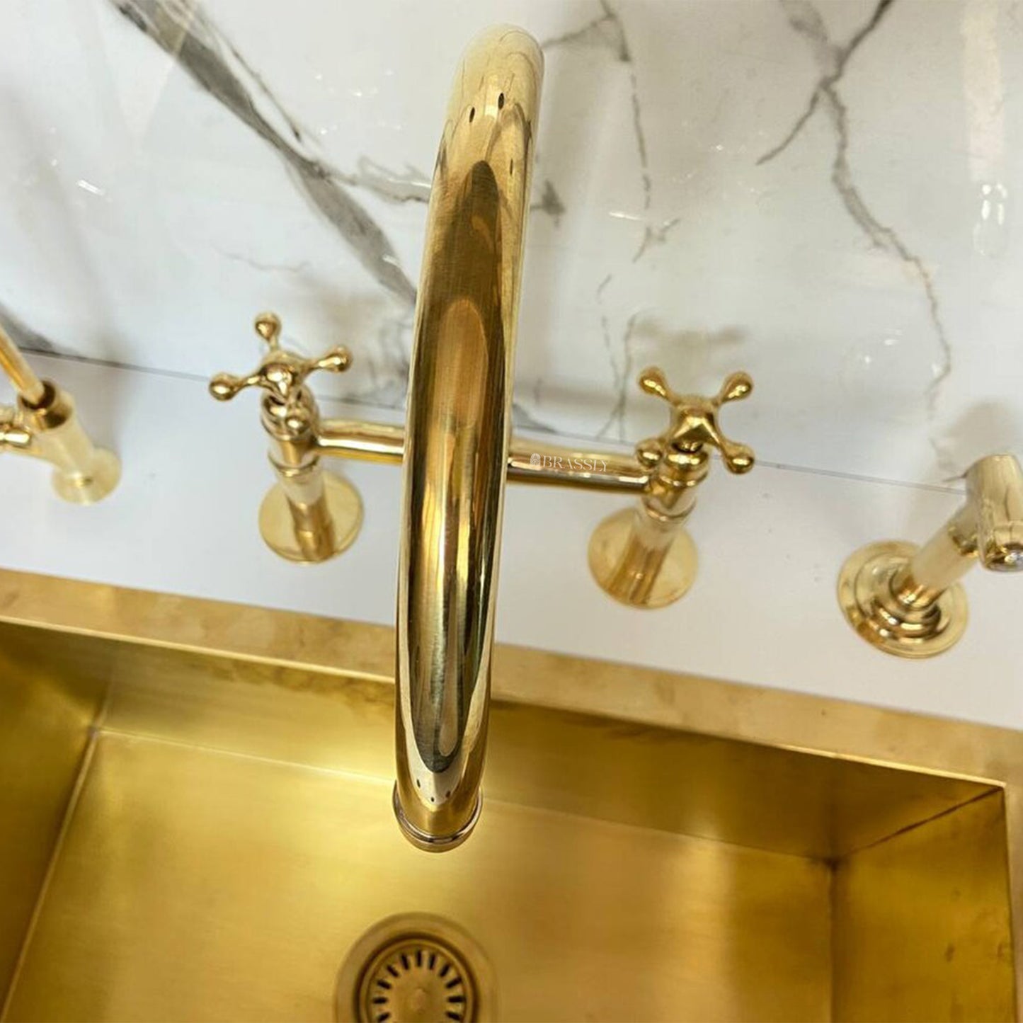 Unlacquered Solid Brass Kitchen Sink Tap - Vintage Brass Kitchen Tap for Elegant Kitchens