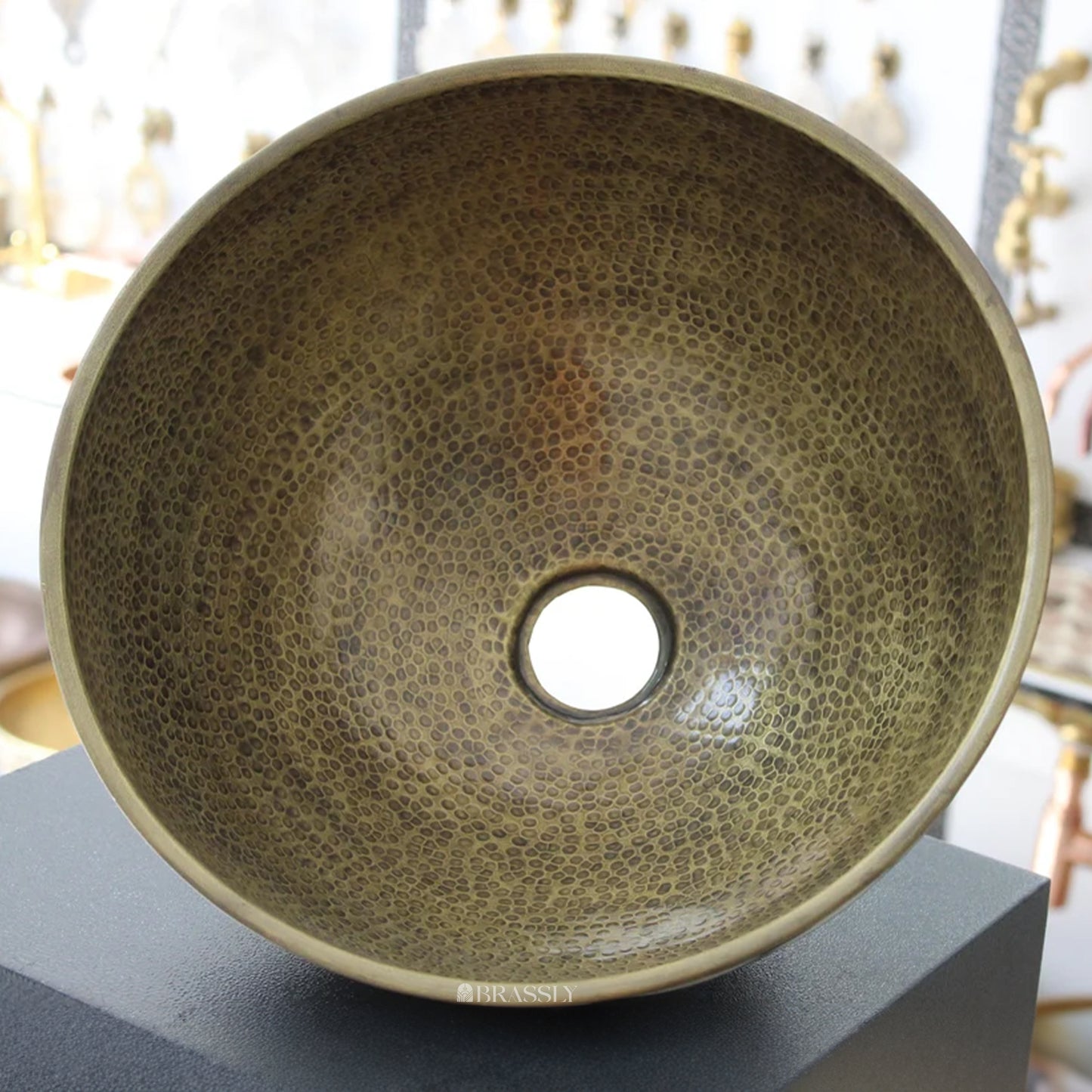 Moroccan Bronze Sink Bowl - Handcrafted Copper Round Washbasin for Bathroom or Outdoor Use