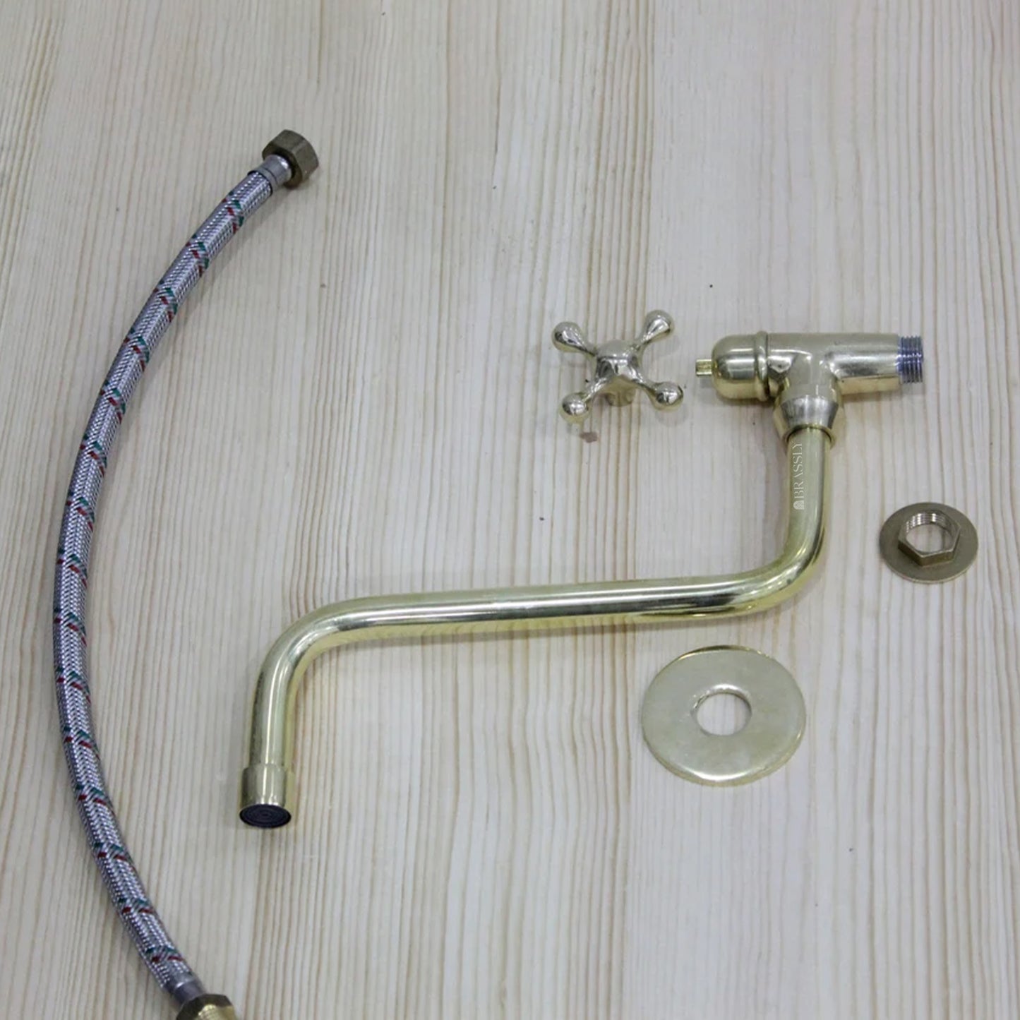 Unlacquered Brass Pot Filler Kitchen Tap, Traditional Solid Brass Wall Mount Tap with Various Handles