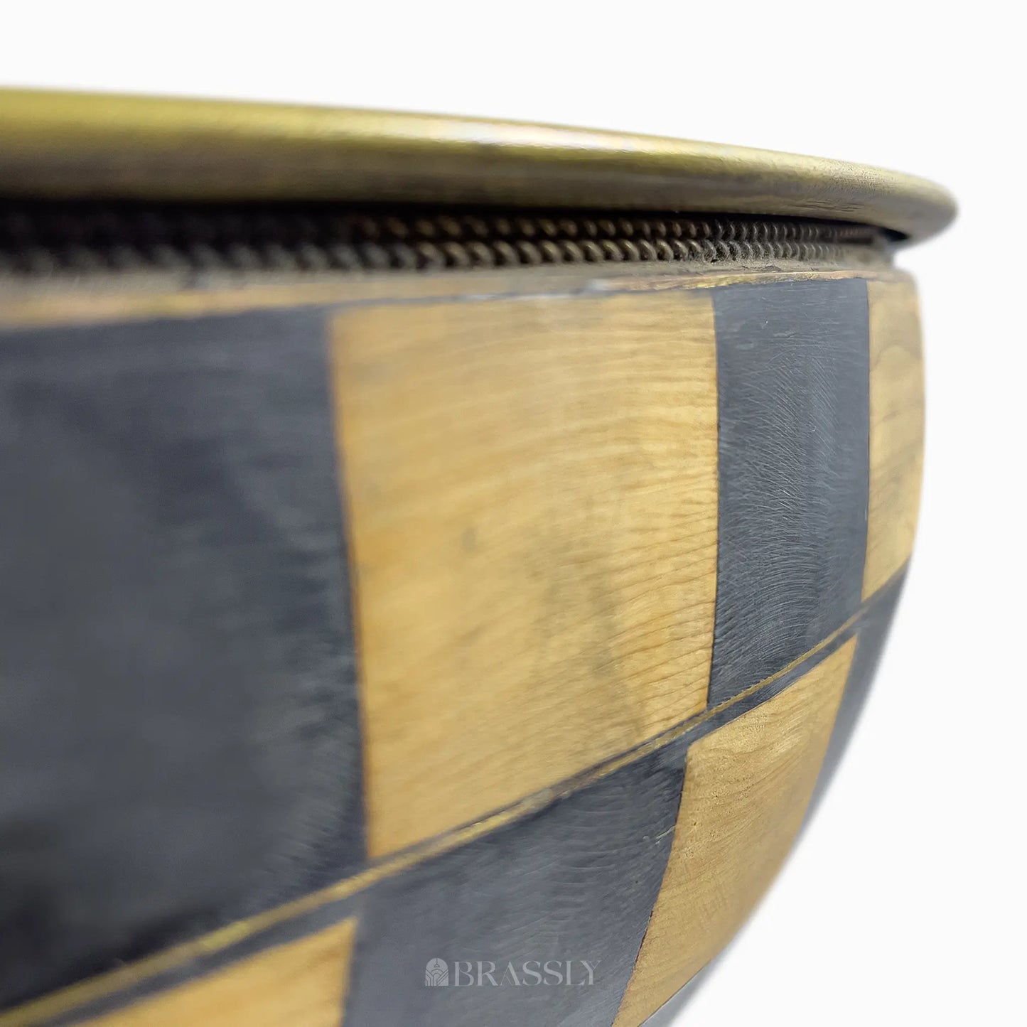 Hammered Brass Sink With Wood And Black Resin Pattern