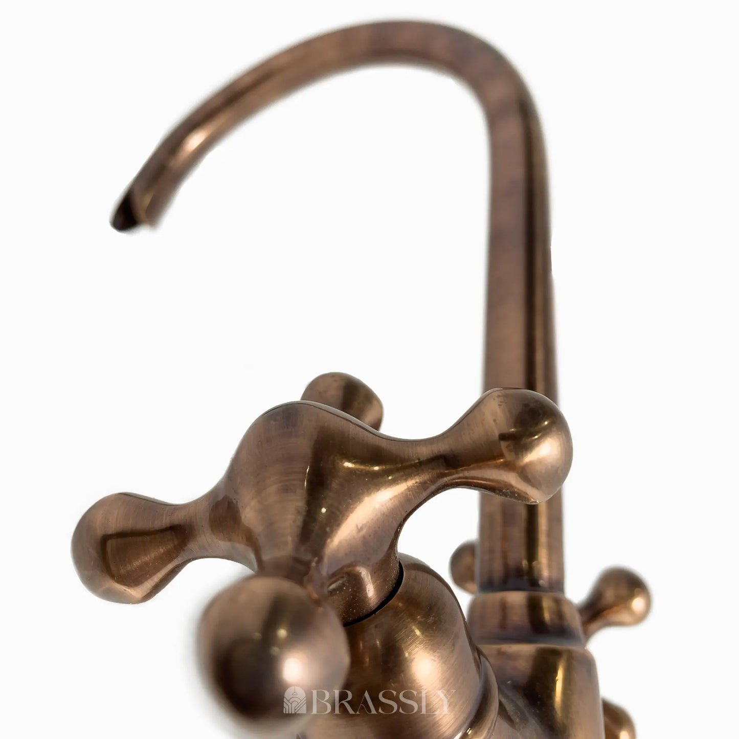 Bathroom Tap, Brass Kitchen Faucet Or Copper Gooseneck Tap with Simple Cross Handles