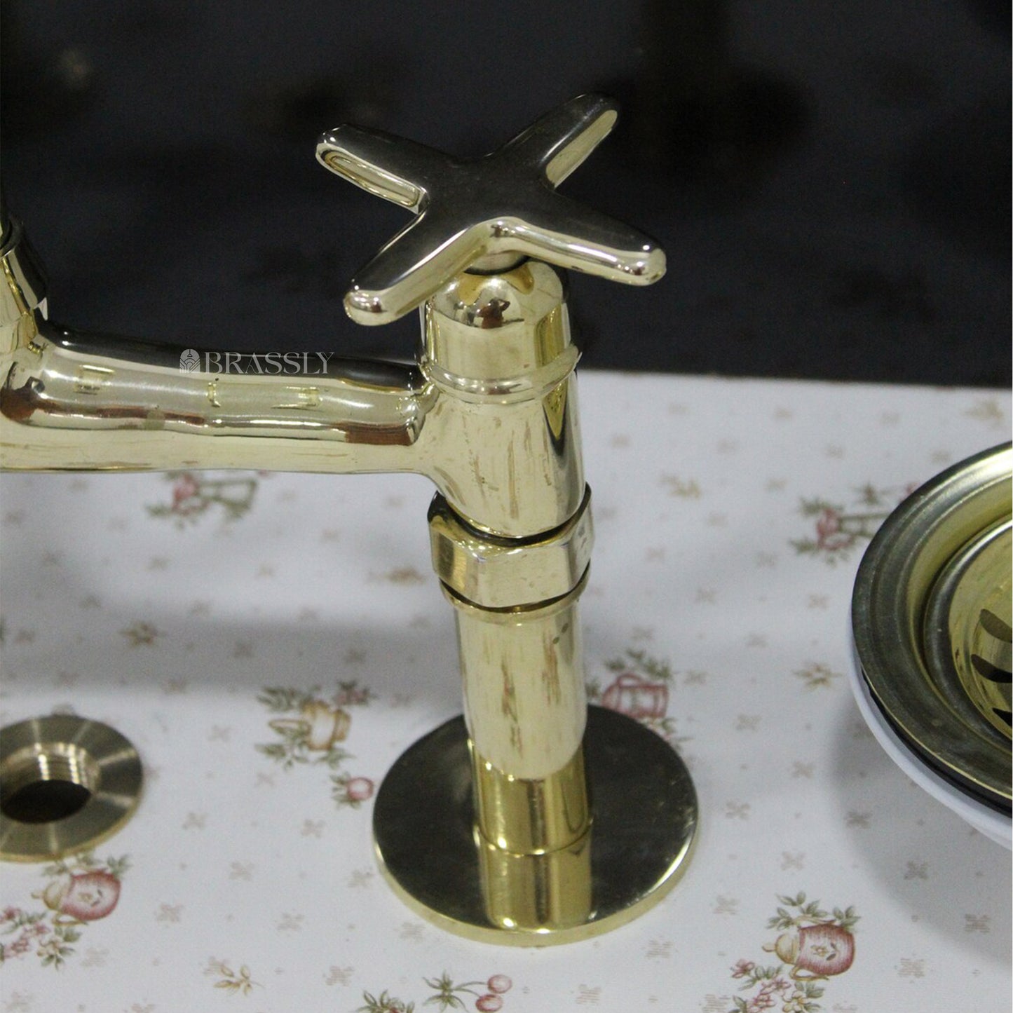Unlacquered Solid Brass 8" Bridge Tap with Cross Handles and Curved Spout
