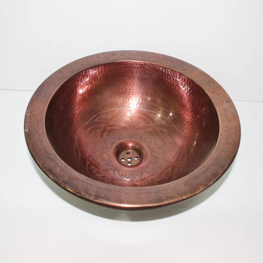 Hand-Engraved Copper Sink with Moroccan Round Vessel Design for Bathroom