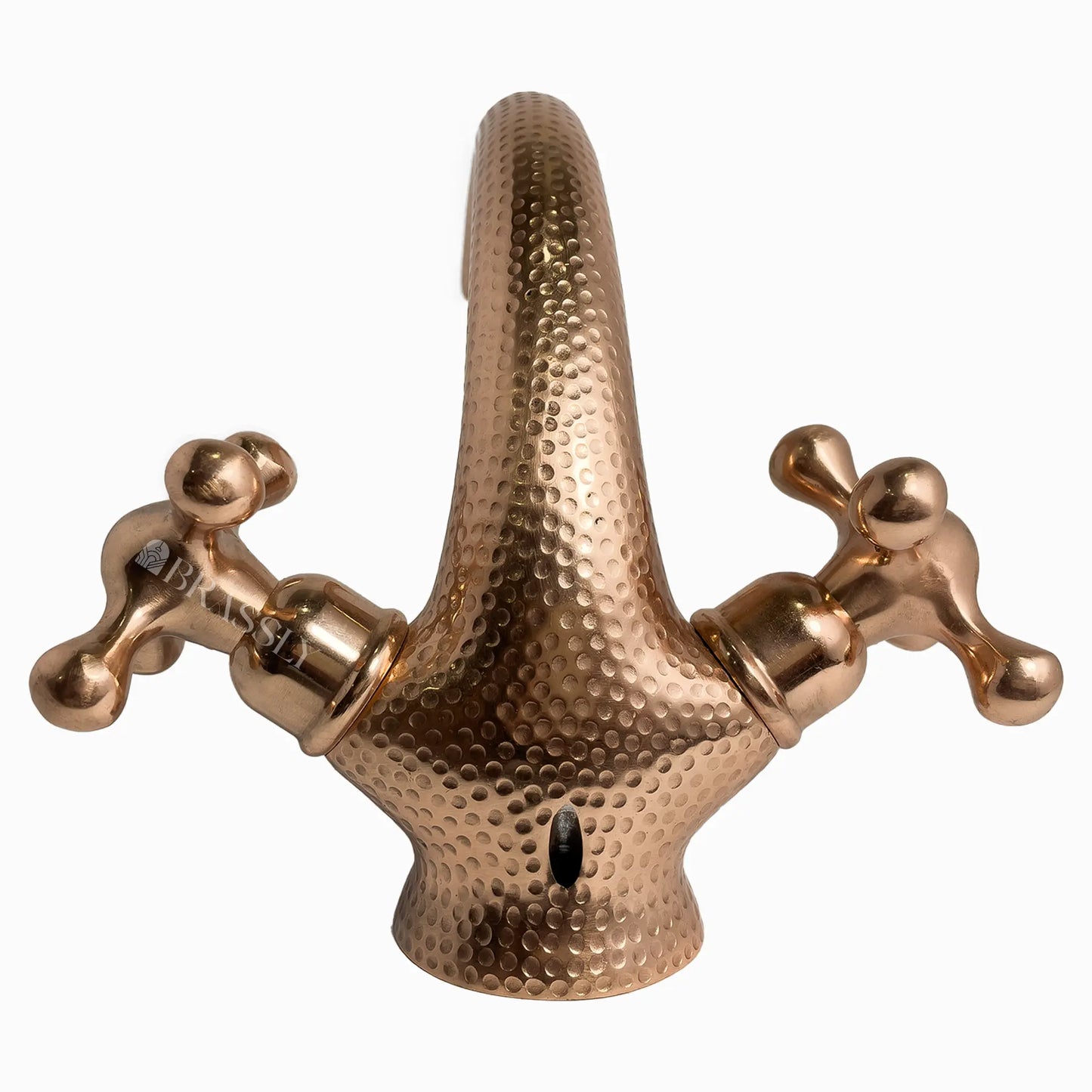 Hammred Copper Bathroom Tap, Bathroom Sink Tap with Simple Cross Handles