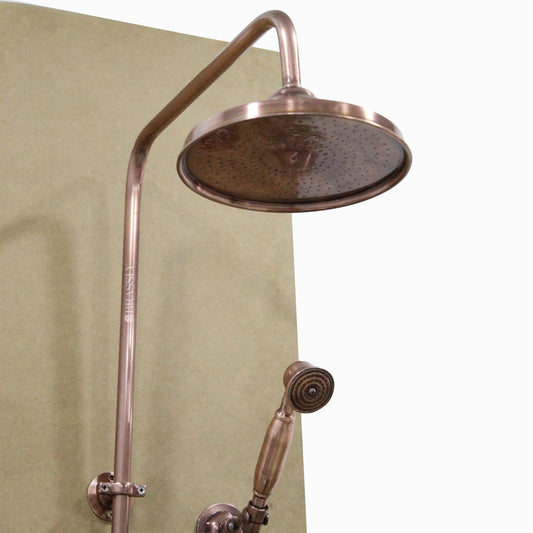 Copper Shower System With Handheld Sprayer, Vintage Rain Showerhead System