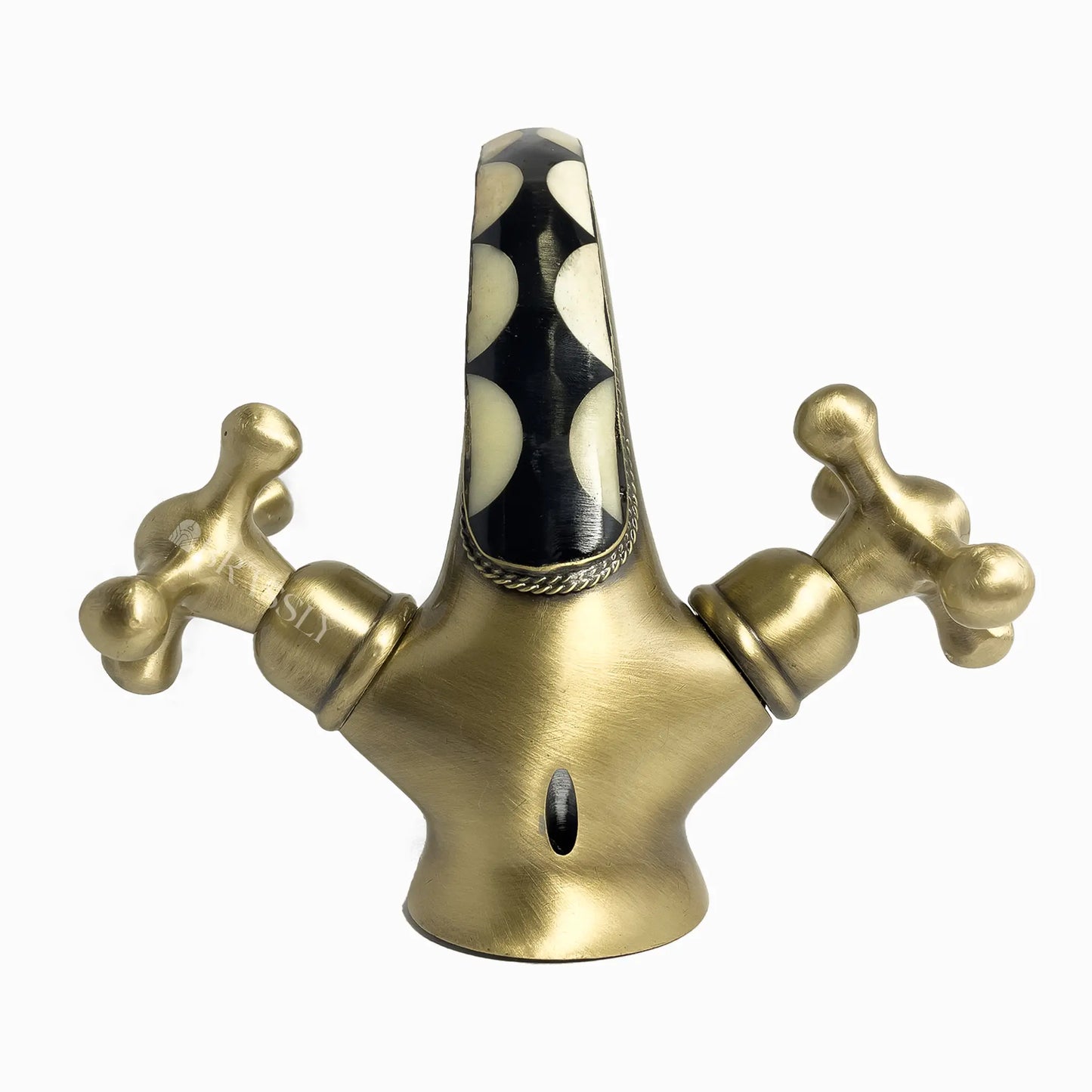 Brass Bathroom Tap With Resin And Bone Accents, Single Hole Bathroom, Vanity Sink Faucet With Cross Handles