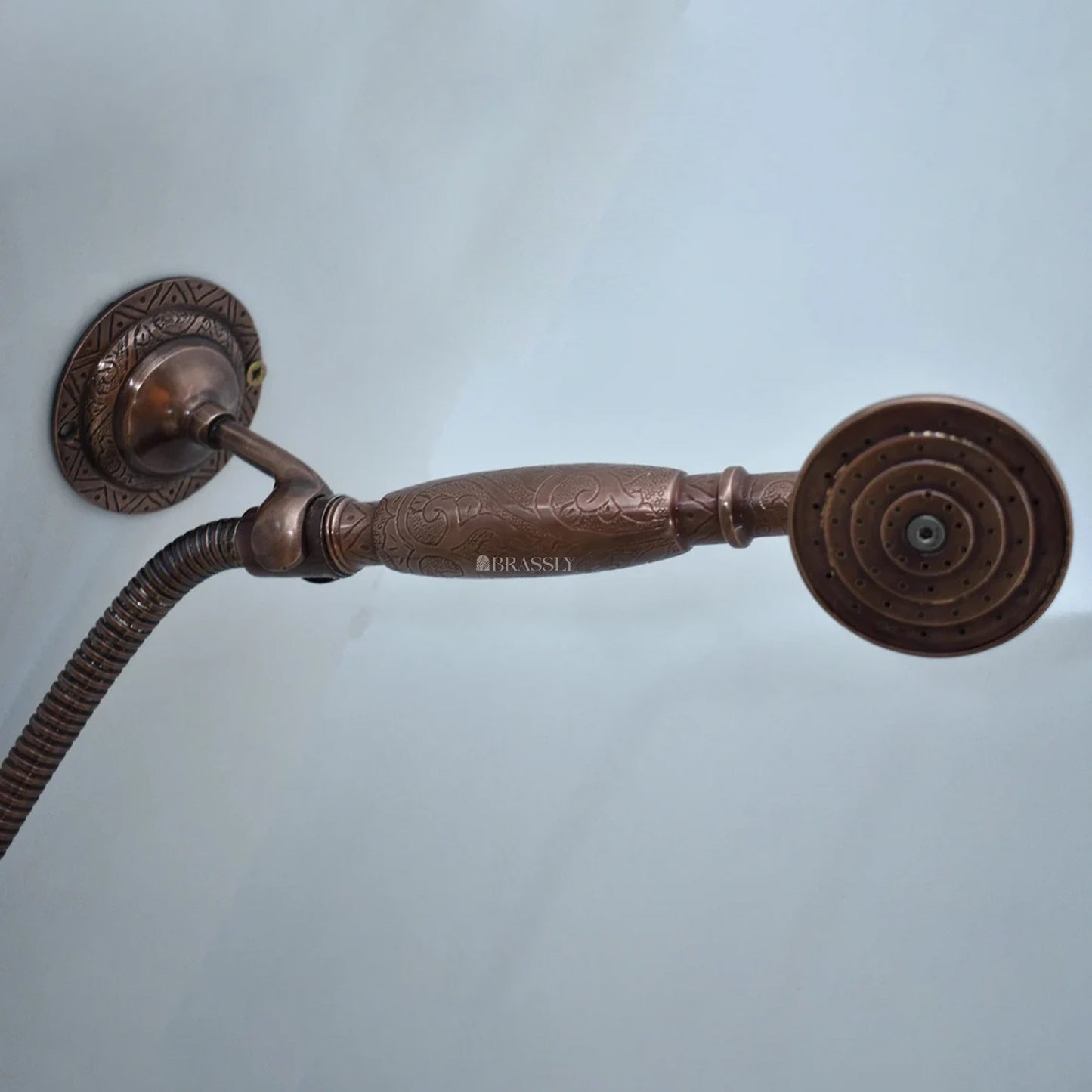 Unlacquered Copper Shower System with Vintage Round Showerhead, Handheld Shower