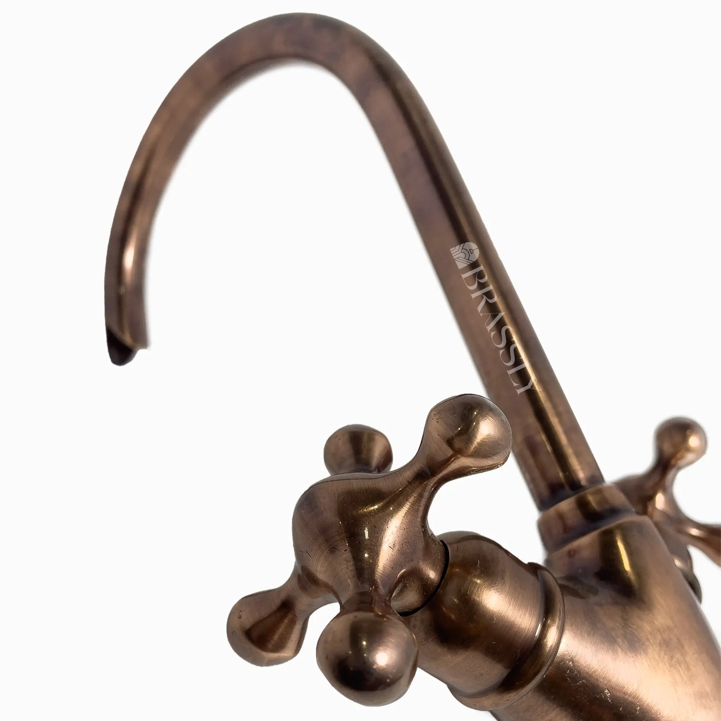 Bathroom Tap, Brass Kitchen Faucet Or Copper Gooseneck Tap with Simple Cross Handles