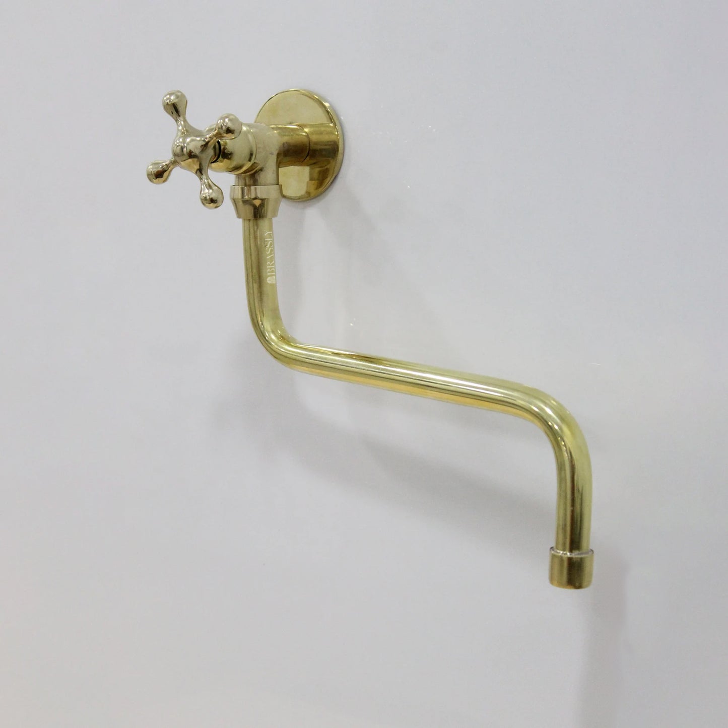 Unlacquered Brass Pot Filler Kitchen Tap, Traditional Solid Brass Wall Mount Tap with Various Handles