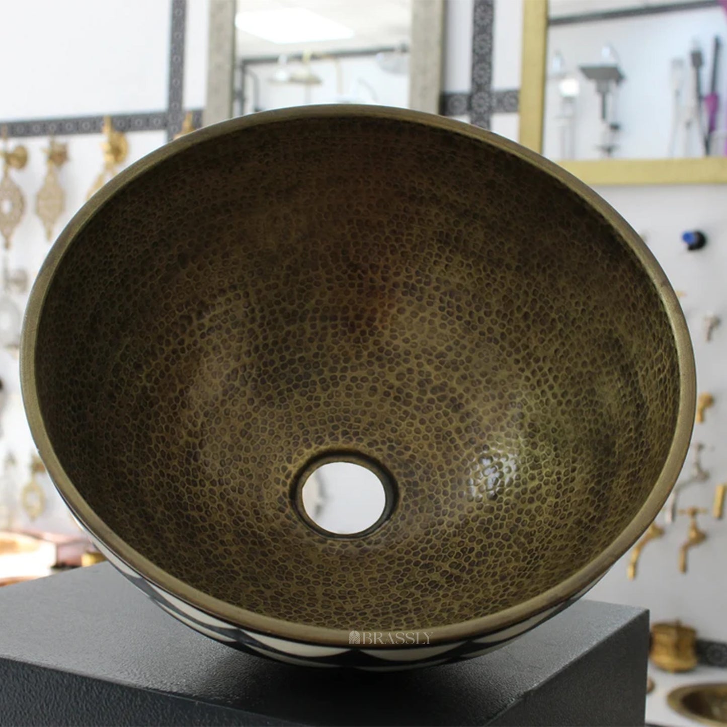 Moroccan Bronze Sink Bowl - Handcrafted Copper Round Washbasin for Bathroom or Outdoor Use