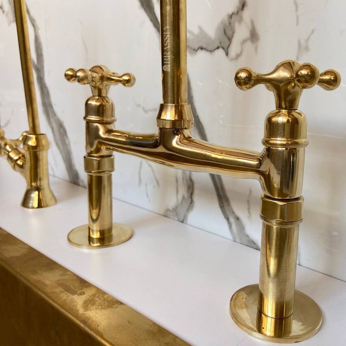 Unlacquered Solid Brass Kitchen Sink Tap - Vintage Brass Kitchen Tap for Elegant Kitchens