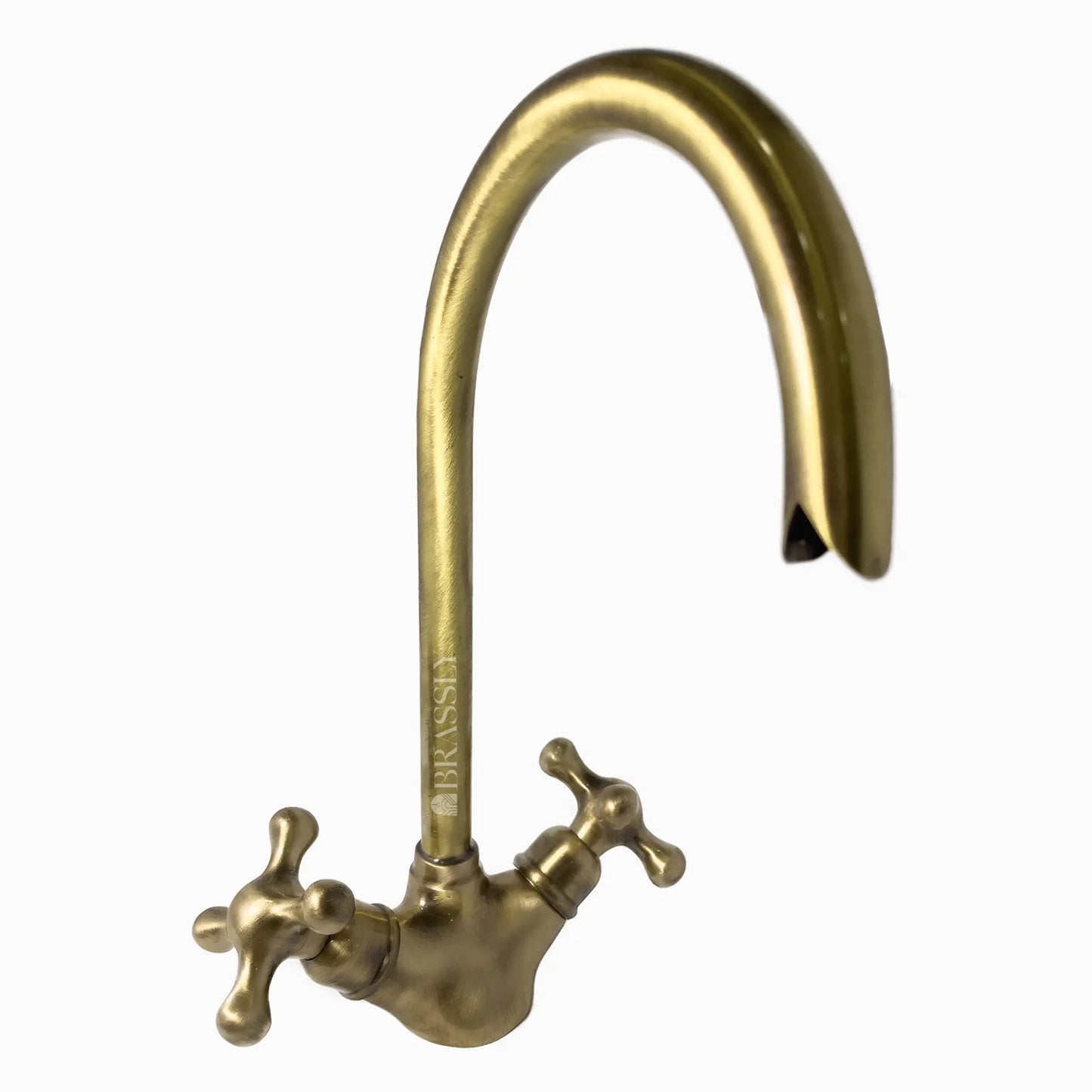 Bathroom Tap, Brass Kitchen Faucet Or Copper Gooseneck Tap with Simple Cross Handles