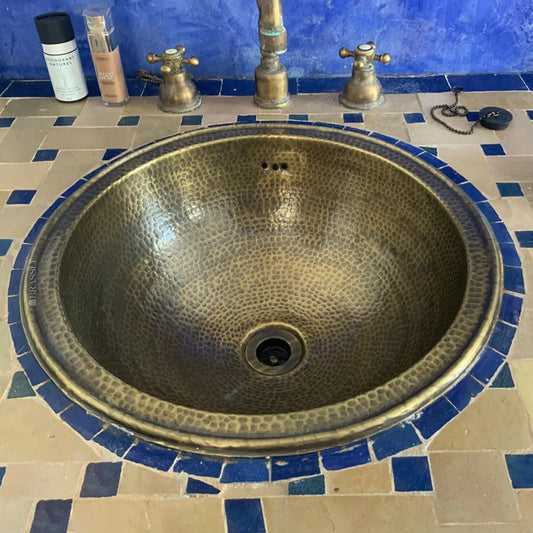 Handcrafted Moroccan Drop-In Bathroom Sink - Brass Basin Sink for Modern Bathrooms