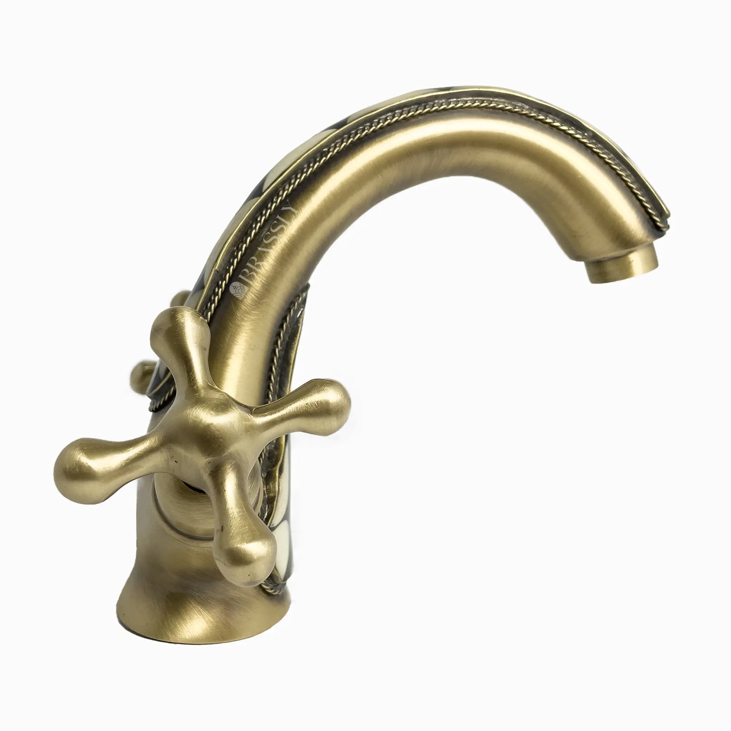 Brass Bathroom Tap With Resin And Bone Accents, Single Hole Bathroom, Vanity Sink Faucet With Cross Handles