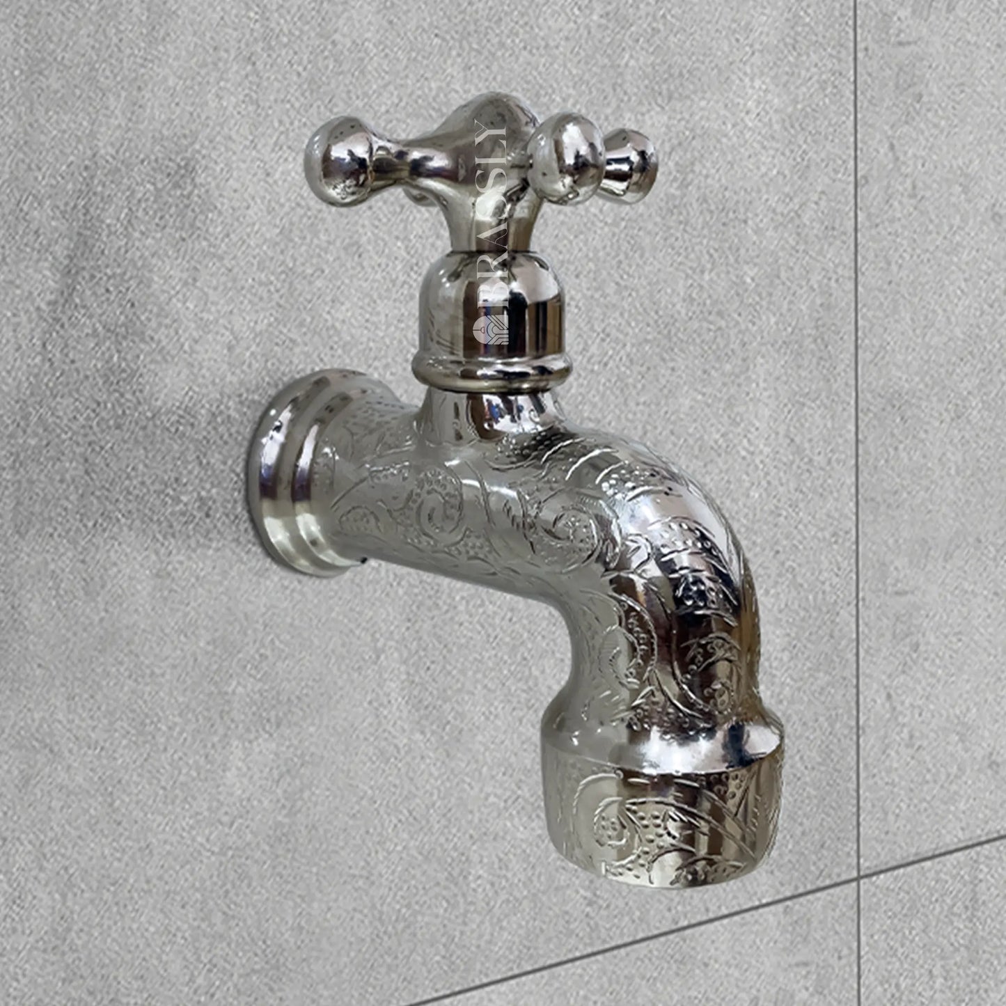 Handcrafted Small Water Tap, Chrome Silver Finish Wall Faucet