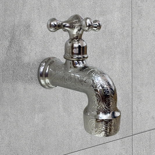 Handcrafted Small Water Tap, Chrome Silver Finish Wall Faucet