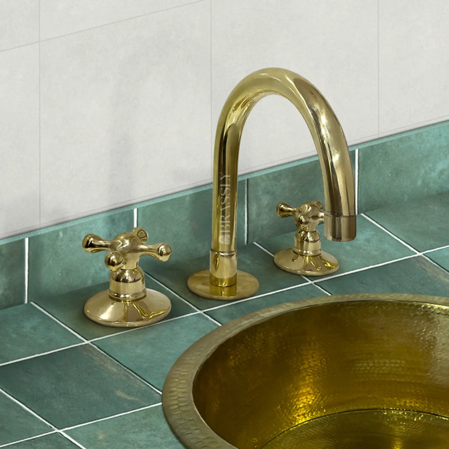 Unlacquered Brass 8" Bridge Tap, Deck Mount Tap, Vintage Kitchen Sink Tap