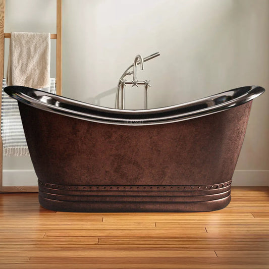 Handmade Hammered Copper Bathtub with Patina – Freestanding Luxury Soaking Tub