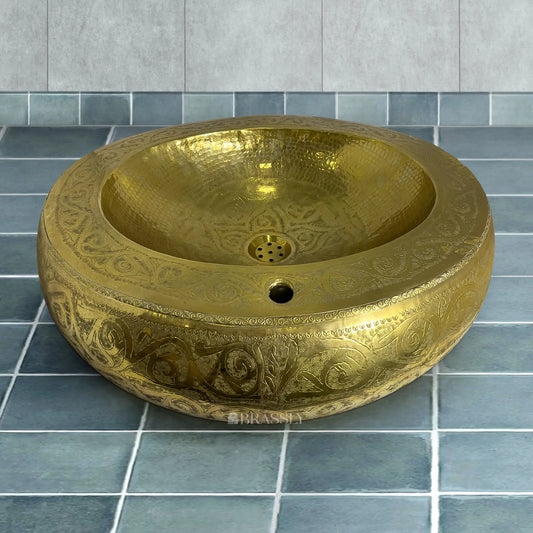 Engraved Brass Sink, Brass Bathroom Sink, Bohemian Antique Vessel Sink