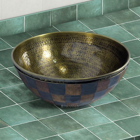 Moroccan Brass Sink, Wood And Black Pattern, Bathroom Vessel Sink