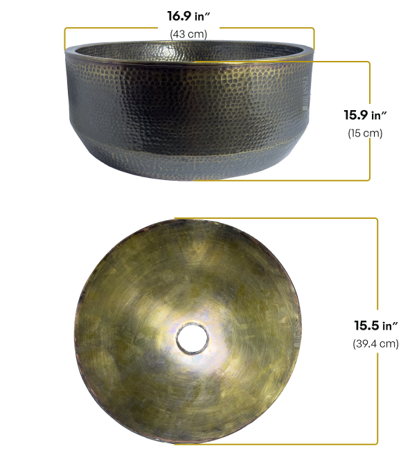 Hammered Brass Sink Bowl, Round Bar Sink, Patinated Brass