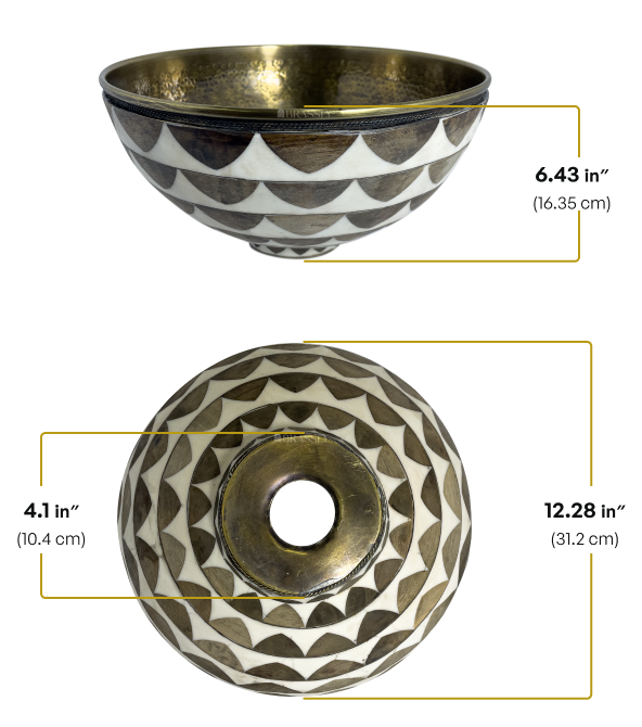 Brass Bathroom Sink, White And Black Pattern, Copper Resin Vanity Vessel Sink