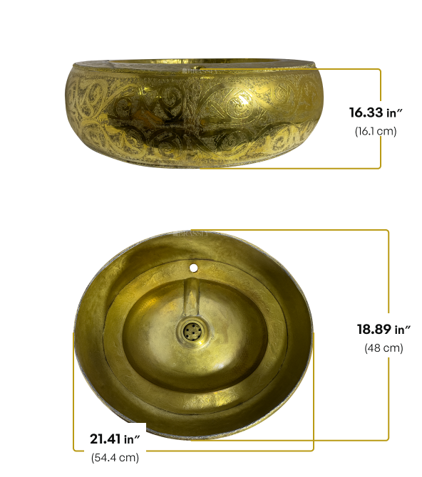 Engraved Brass Sink, Brass Bathroom Sink, Bohemian Antique Vessel Sink