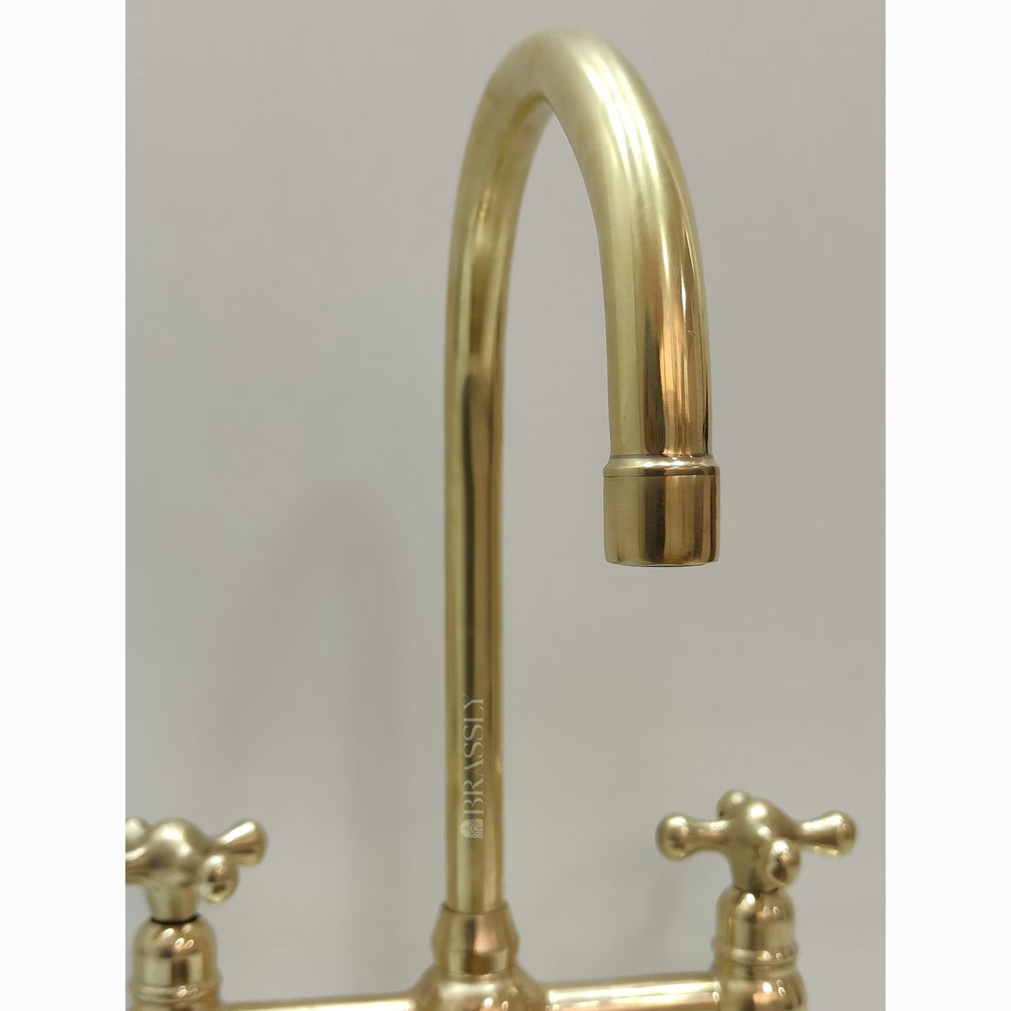 Unlacquered Brass or Copper Kitchen Bridge Faucet with Optional Sprayer, Different Handles, Straight Legs
