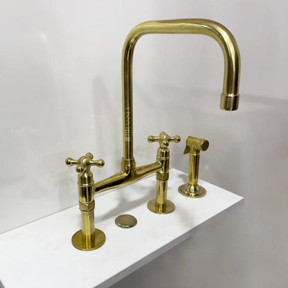 Unlacquered Brass 8" Bridge Tap, Deck Mount Tap, Vintage Kitchen Sink Tap