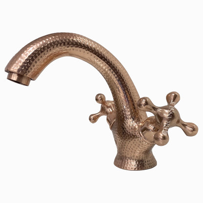 Hammred Copper Bathroom Tap, Bathroom Sink Tap with Simple Cross Handles
