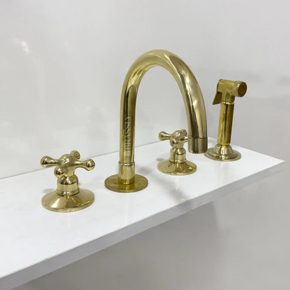 Unlacquered Brass 8" Bridge Tap, Deck Mount Tap, Vintage Kitchen Sink Tap